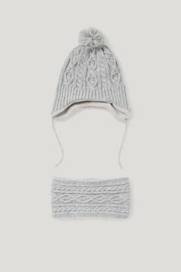 Ensemble - bonnet et tour de cou pour bébé - 2 pièces - motif tresse