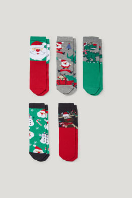 Lot de 5 paires - Père Noël - chaussettes de Noël à motif