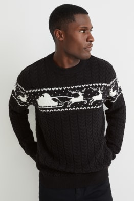 Vánoční svetr - motiv soba - copánkový vzor