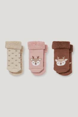 Lot de 3 paires - rennes - chaussettes pour bébé à motif - hiver