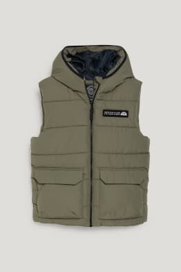 Quilted gilet with hood - recycled