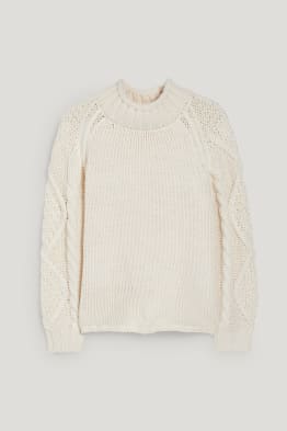 C&A da donna bianco a fiori lavorati a maglia Pullover Maglione Taglia L 