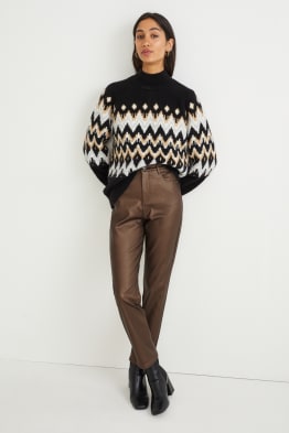 Stoffhose - High Waist - Straight Fit - glänzend