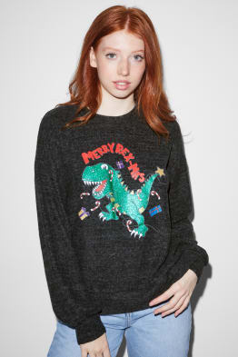 CLOCKHOUSE - bożonarodzeniowy sweter z polaru - dinozaur