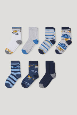 Lot de 7 paires - hélicoptère et voiture de course - chaussettes à motif