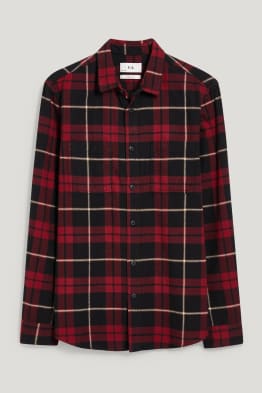 Camicia di flanella - regular fit - collo all'italiana - a quadretti