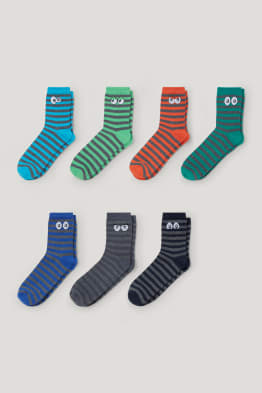 Multipack 7er - Comic-Augen - Socken mit Motiv - gestreift