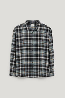 Chemise en flanelle - coupe droite - col kent - à carreaux