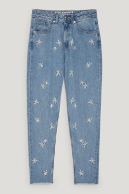CLOCKHOUSE - slim jeans - high waist - s květinovým vzorem