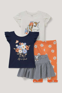 Set - 2 maglie a maniche corte, gonna e leggings - 4 pezzi