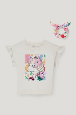 Unicorn - set - tricou cu mânecă scurtă și elastic de păr - 2 piese