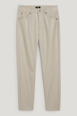 Pantaloni - talie înaltă - straight fit - imitație de piele