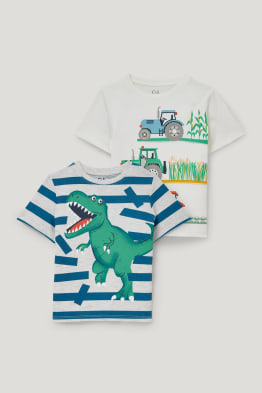Lot de 2 - T-shirts tracteurs et dinosaure