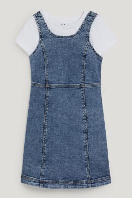 Set - vestito di jeans e maglia a maniche corte - 2 pezzi