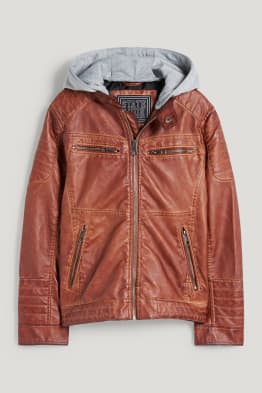 Blouson motard à capuche - synthétique