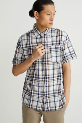 Camicia - regular fit - collo all'italiana - a quadretti