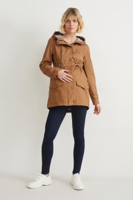 Maternity parka with hood and baby pouch