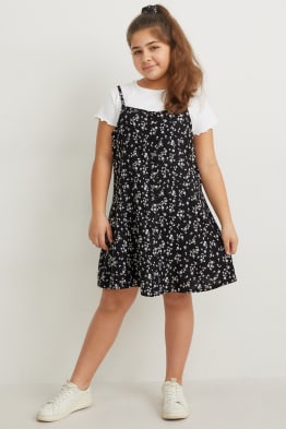 Rozszerzona rozmiarówka - zestaw - koszulka z krótkim rękawem, sukienka i gumka do włosów