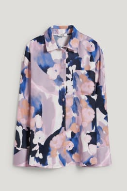 Satin-Pyjama-Oberteil - gemustert