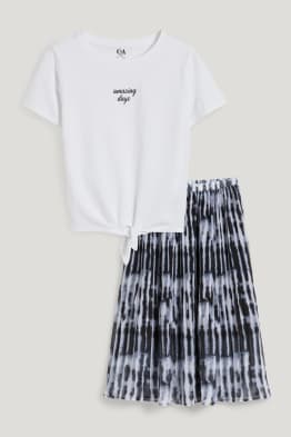 Set - Kurzarmshirt und Plisseerock - 2 teilig