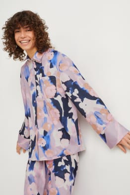 Satin-Pyjama-Oberteil - gemustert
