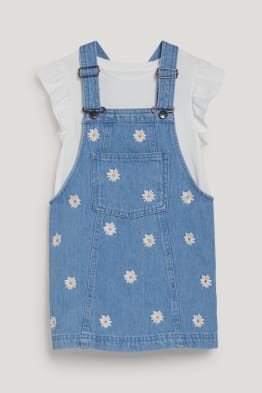 Set - Kurzarmshirt und Jeans-Latzkleid - 2 teilig