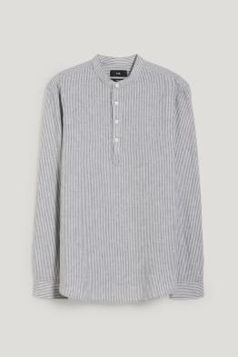 Chemise - regular fit - encolure montante - lin mélangé - à rayures