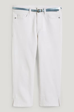 Capri jeans cu curea - talie medie - slim fit