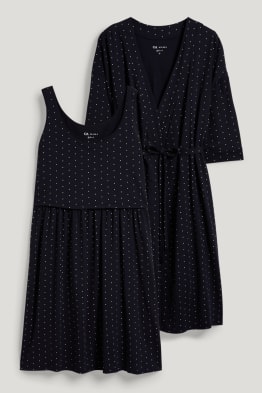 Ensemble - chemise de nuit d'allaitement et robe de chambre - à pois