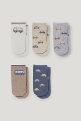 Lot de 5 paires - voitures et bus - chaussettes de sport pour bébé à motif
