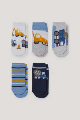 Pack de 5 - vehículos de construcción - calcetines tobilleros con dibujo