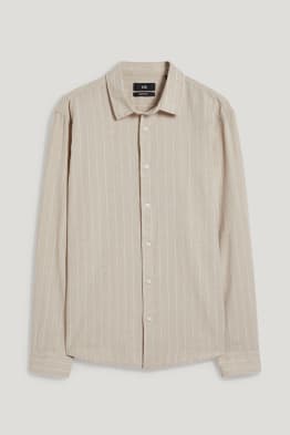 Chemise - regular fit - col kent - lin mélangé - à rayures