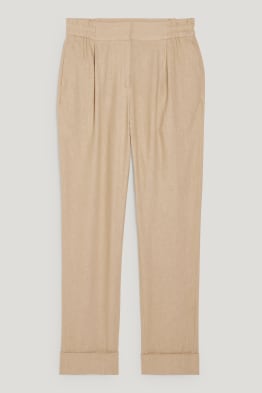 Stoffhose - High Waist - Tapered Fit - Leinen-Mix