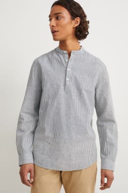 Chemise - regular fit - encolure montante - lin mélangé - à rayures