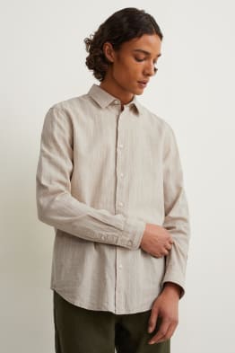 Chemise - regular fit - col kent - lin mélangé - à rayures