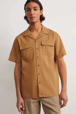 Košile - regular fit - klopový límec - lněná směs