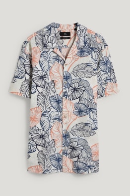 Chemise - regular fit - col à revers - lin mélangé - à motif