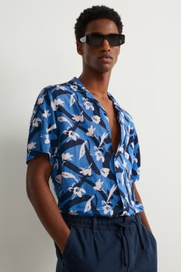 Camisa - regular fit - coll solapa - mescla de lli - estampada