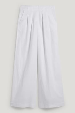 Lněné kalhoty - high waist - wide leg