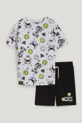 SmileyWorld® - set - t-shirt e shorts in felpa - 2 pezzi