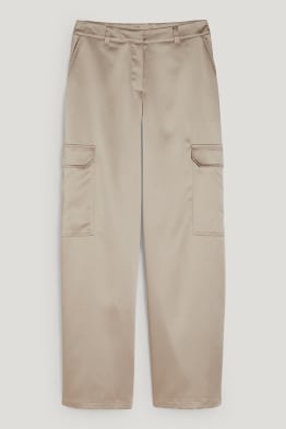 CLOCKHOUSE - pantaloni cargo din satin - talie medie - wide leg