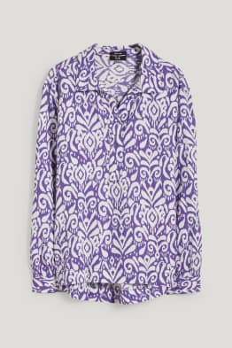 Bluse - Leinen-Mix - gemustert