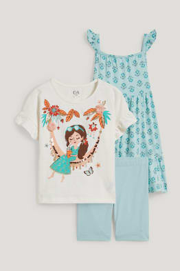 Set - jurk, T-shirt en fietsbroek - 3-delig