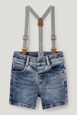 Shorts di jeans con bretelle per neonati