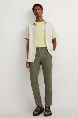 Kalhoty chino - tapered fit - lněná směs