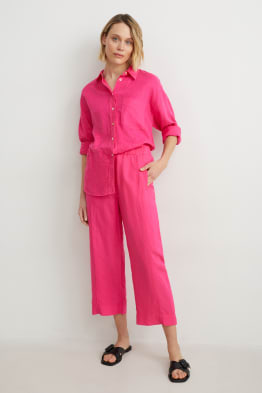 Culotte - High Waist - Wide Leg - Leinen-Mix