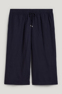 Trousers - mid-rise waist - wide leg - linen blend
