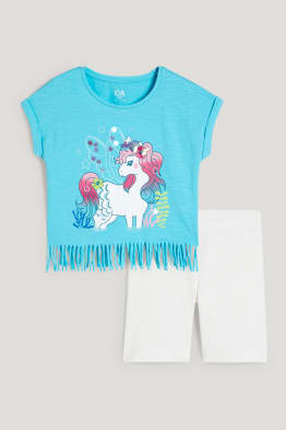 Unicorni - set - t-shirt e bermuda ciclista - 2 pezzi