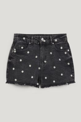 CLOCKHOUSE - Jeans-Shorts - High Waist - geblümt