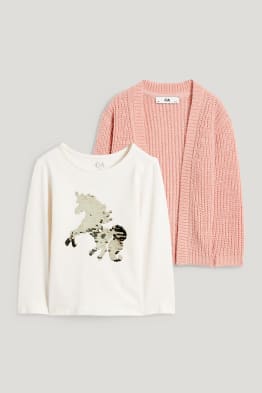 Einhorn - Set - Langarmshirt und Strickjacke - 2 teilig